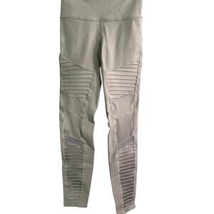 Alo‎ Yoga High-Waist Moto Legging Tan Mesh Panel Sculpting Gym Workout Athletic
